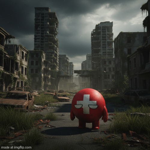 Switzerland in zombie apocalypse | image tagged in ai generated,ai,countryballs,memes,fun,switzerland | made w/ Imgflip meme maker