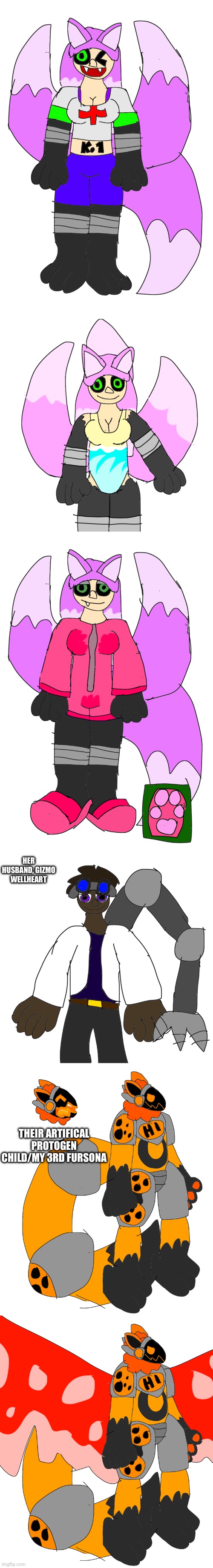 Ki Wellheart and her family | HER HUSBAND, GIZMO WELLHEART; THEIR ARTIFICAL PROTOGEN CHILD/MY 3RD FURSONA | made w/ Imgflip meme maker