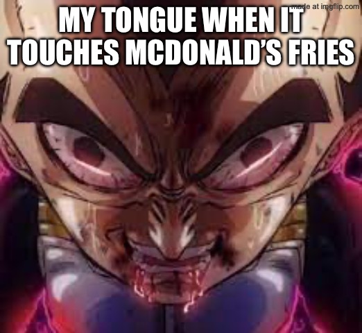 Vegeta staring at you | MY TONGUE WHEN IT TOUCHES MCDONALD’S FRIES | image tagged in vegeta staring at you | made w/ Imgflip meme maker