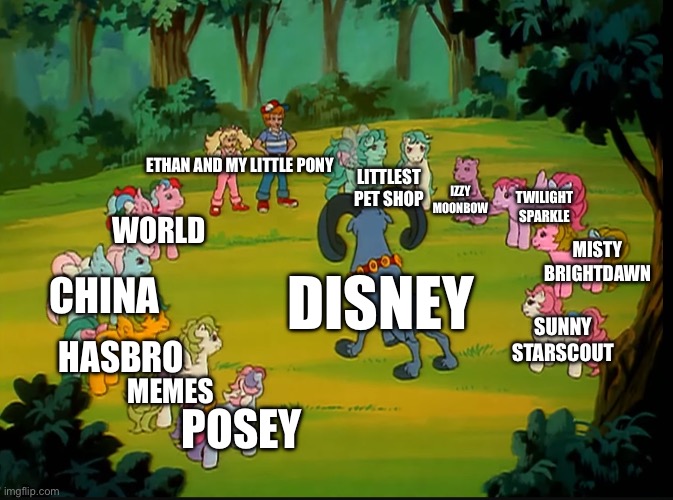 Everyone is hating Disney on the live action movies | ETHAN AND MY LITTLE PONY; LITTLEST PET SHOP; IZZY MOONBOW; TWILIGHT SPARKLE; WORLD; MISTY BRIGHTDAWN; CHINA; DISNEY; SUNNY STARSCOUT; HASBRO; MEMES; POSEY | image tagged in my little pony | made w/ Imgflip meme maker