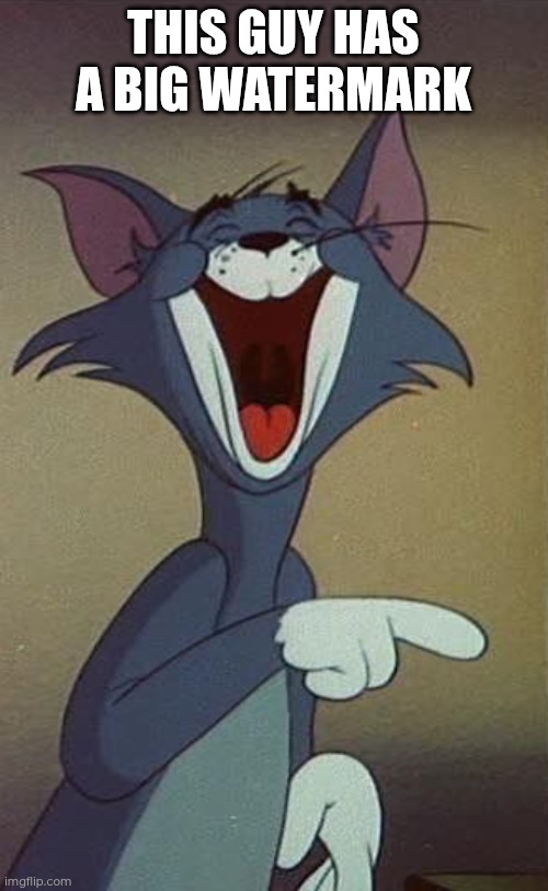 Tom the Cat (Tom and Jerry) Laughing and Pointing | THIS GUY HAS A BIG WATERMARK | image tagged in tom the cat tom and jerry laughing and pointing | made w/ Imgflip meme maker