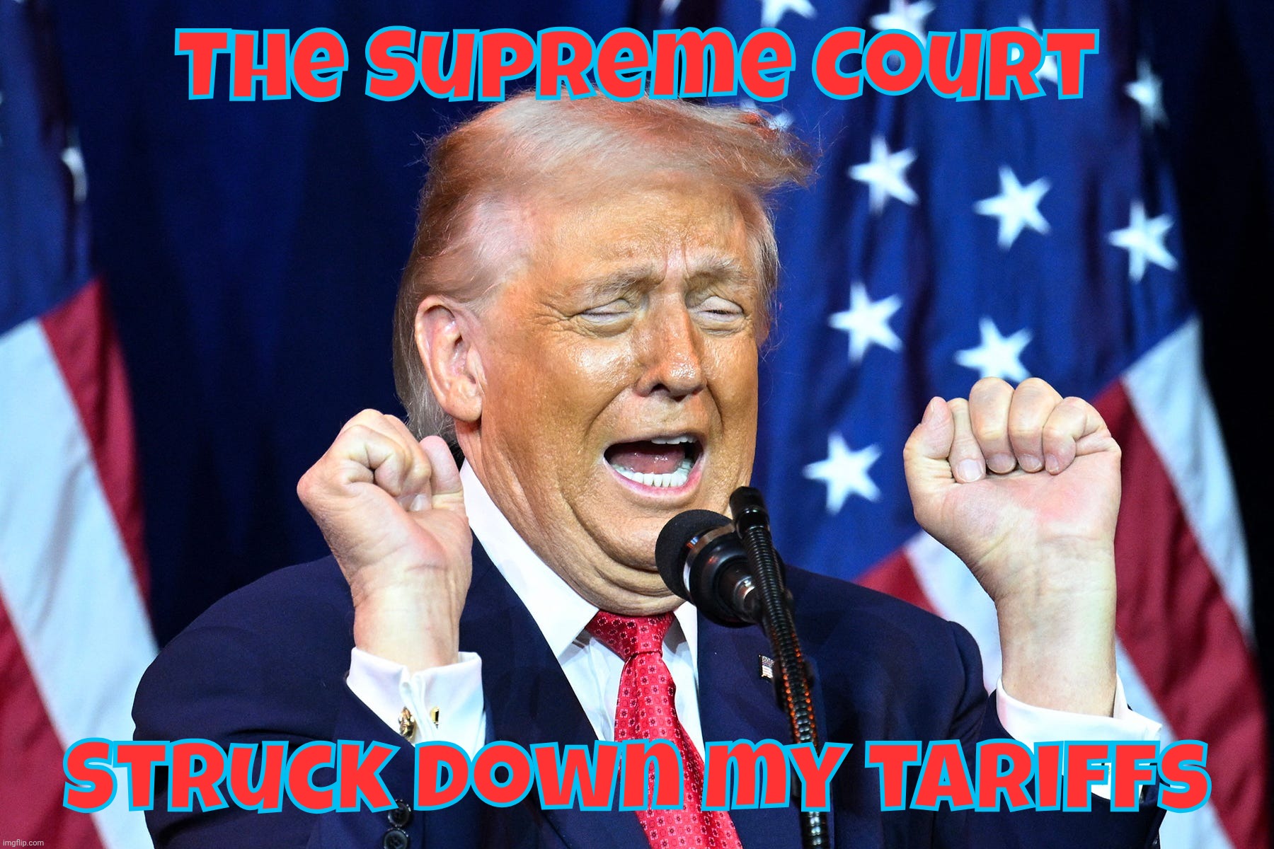 Trump's pocket Supreme Court strikes down Trump's tariffs, 6   - 3 | The Supreme Court; Struck down my tariffs | image tagged in trump,supreme court,the supreme court struck down trump's tariffs,sure took them long enough,he already started with new ones | made w/ Imgflip meme maker