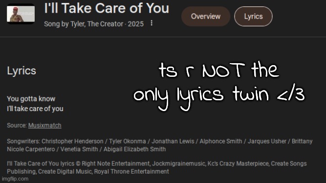 ts r NOT the only lyrics twin </3 | made w/ Imgflip meme maker