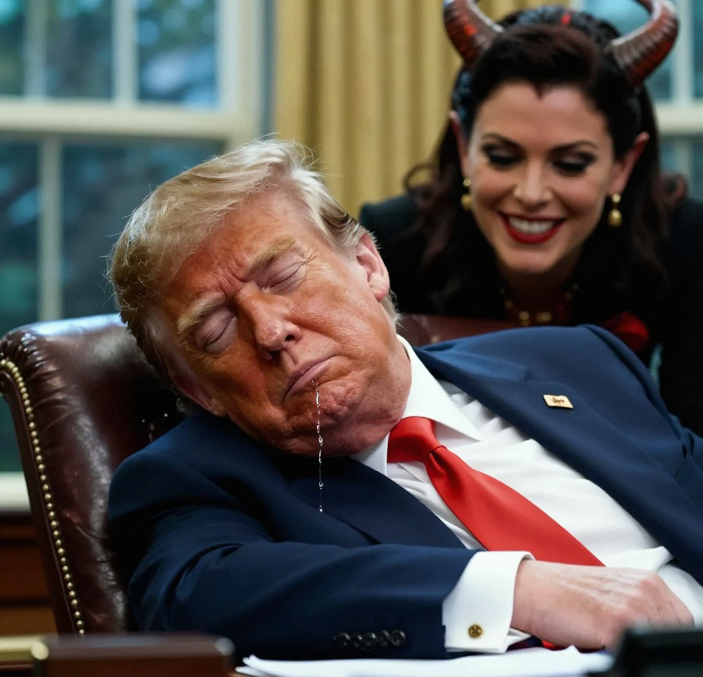 Donald Trump sleeping asleep drooling Satan smiling Blank Meme Template