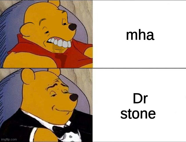 cursed pooh tuxedo pooh | mha; Dr stone | image tagged in cursed pooh tuxedo pooh | made w/ Imgflip meme maker