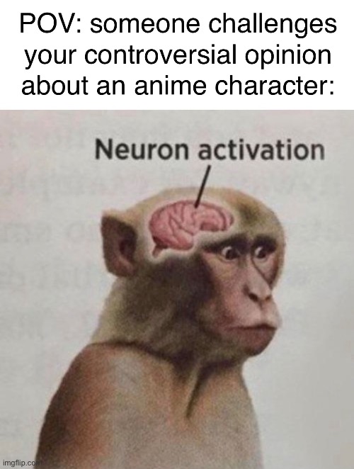 Image Title | image tagged in neuron activation,monkey,anime,controversy | made w/ Imgflip meme maker