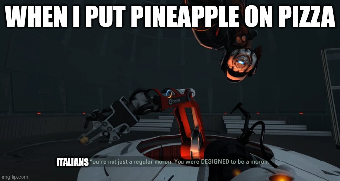 I like it | WHEN I PUT PINEAPPLE ON PIZZA; ITALIANS | image tagged in you were designed to be a moron | made w/ Imgflip meme maker