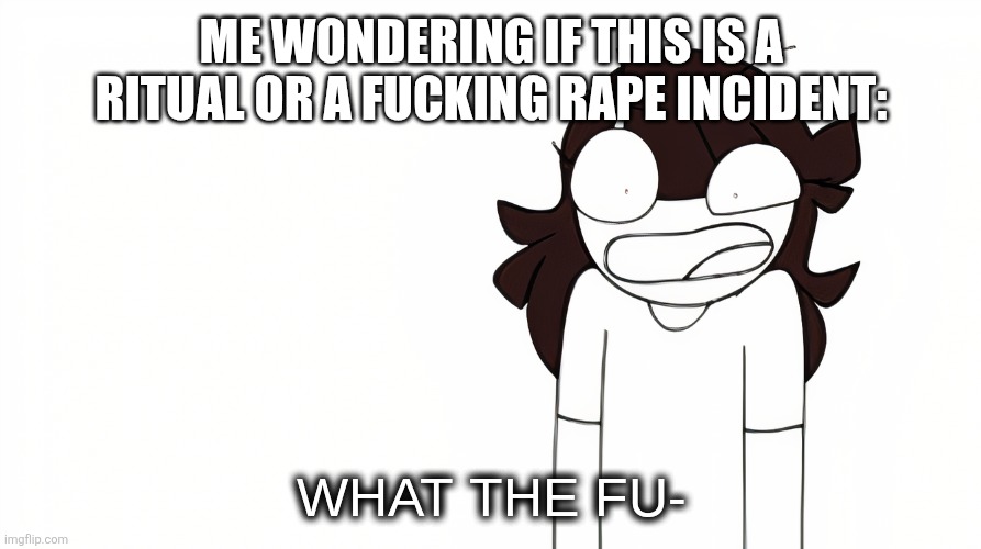 Jaiden Animations What the Fu- | ME WONDERING IF THIS IS A RITUAL OR A FUCKING RAPE INCIDENT: | image tagged in jaiden animations what the fu- | made w/ Imgflip meme maker