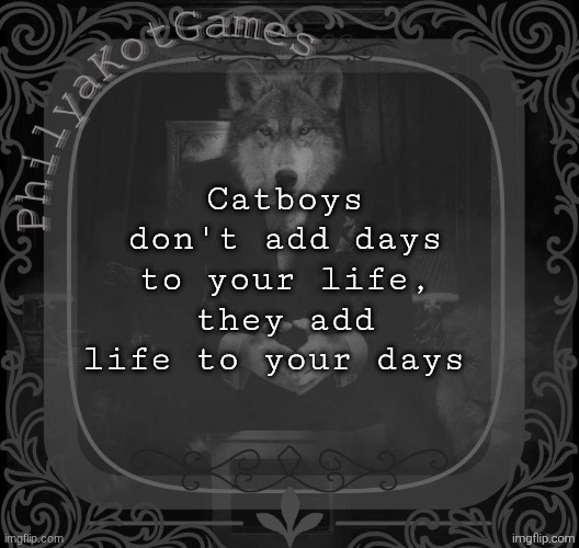 Not elaborating | Catboys don't add days to your life, they add life to your days | image tagged in wolf on a chair v2 | made w/ Imgflip meme maker