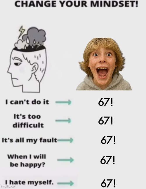 CHANGE YOUR MINDSET! | 67! 67! 67! 67! 67! | image tagged in change your mindset | made w/ Imgflip meme maker