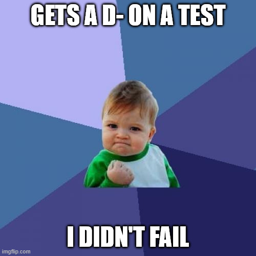 Success Kid Meme | GETS A D- ON A TEST; I DIDN'T FAIL | image tagged in memes,success kid | made w/ Imgflip meme maker