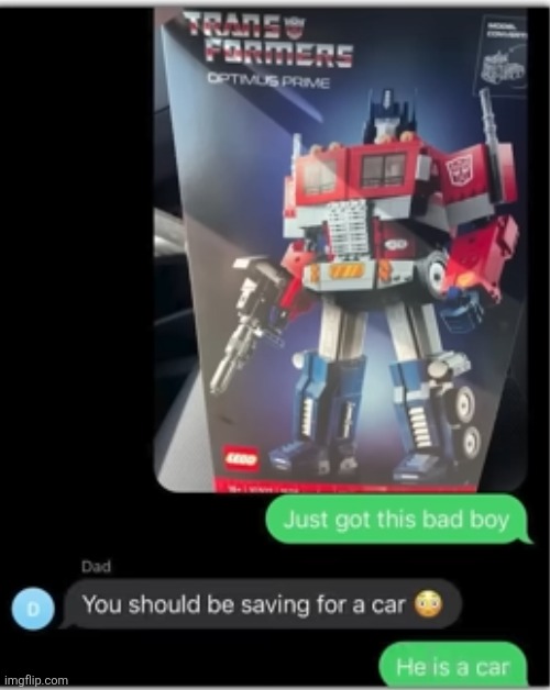 image tagged in car,saving,transformers,legos,texts,funny | made w/ Imgflip meme maker