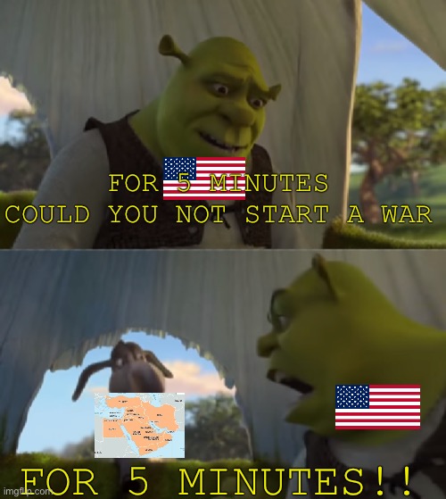 Historians in today's world | FOR 5 MINUTES COULD YOU NOT START A WAR; FOR 5 MINUTES!! | image tagged in shrek for 5 mins | made w/ Imgflip meme maker