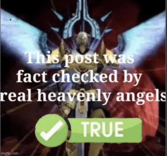 This post was fact checked by real heavenly angels | image tagged in this post was fact checked by real heavenly angels | made w/ Imgflip meme maker