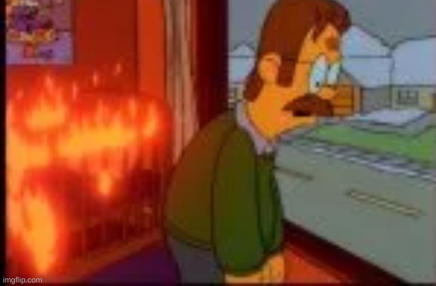 flanders sad in fire Blank Meme Template