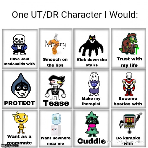 Characters that I would: | One UT/DR Character I Would: | image tagged in users that i would chart,undertale,deltarune | made w/ Imgflip meme maker