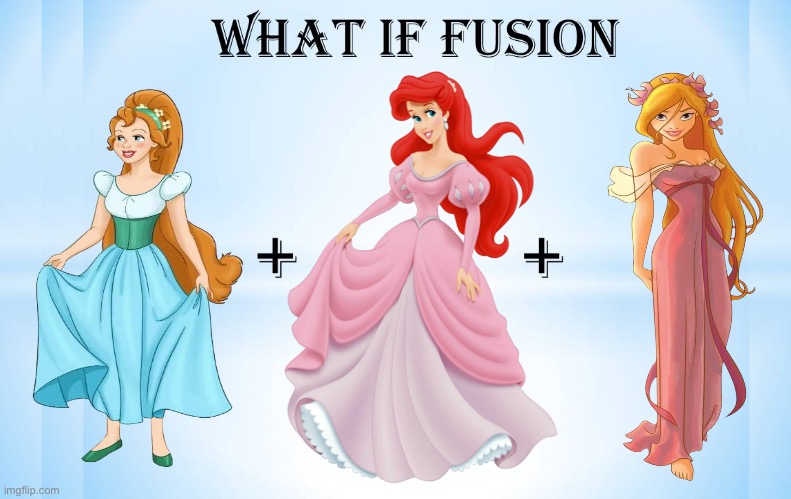 What if Thumbelina + Ariel + Giselle | image tagged in what if fusion template 2,what if this character fuses 2,enchanted,thumbelina,the little mermaid,redheads | made w/ Imgflip meme maker