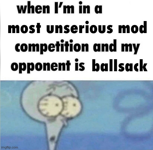 tough one | most unserious mod; ballsack | image tagged in whe i'm in a competition and my opponent is | made w/ Imgflip meme maker