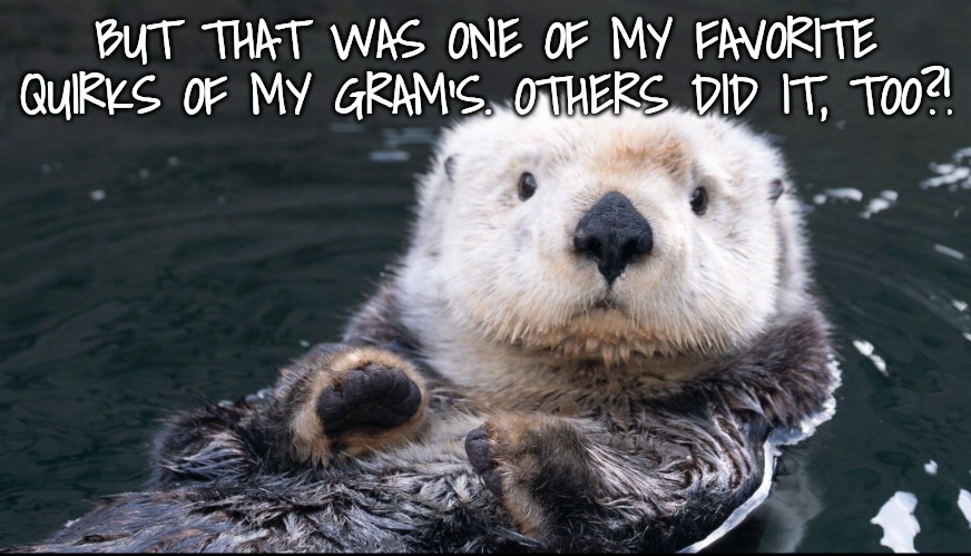 Otter | BUT THAT WAS ONE OF MY FAVORITE QUIRKS OF MY GRAM'S. OTHERS DID IT, TOO?! | image tagged in otter | made w/ Imgflip meme maker