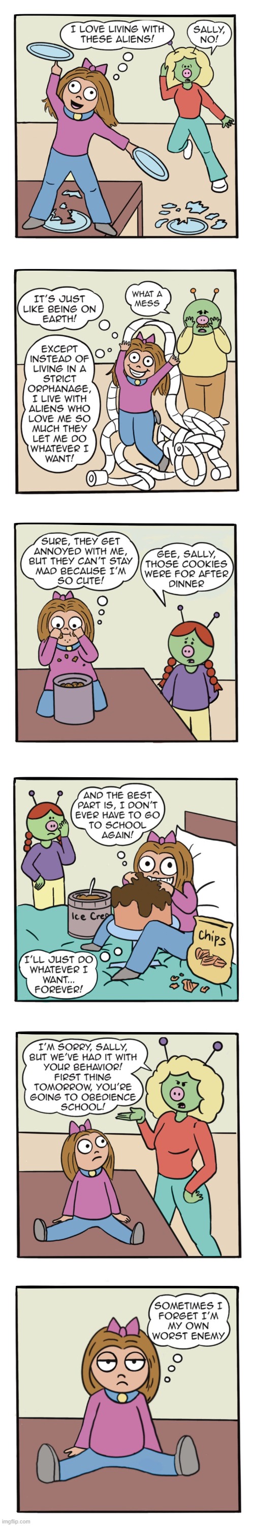 I wouldn't stretch my luck too far if I were you, Sally... | image tagged in human,sally,aliens,trouble,school,obedience | made w/ Imgflip meme maker