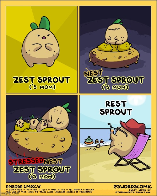 A guest comic by TheImmortalThinkTank! | image tagged in swords,sprouts,lemons,mom,beach,rhymes | made w/ Imgflip meme maker