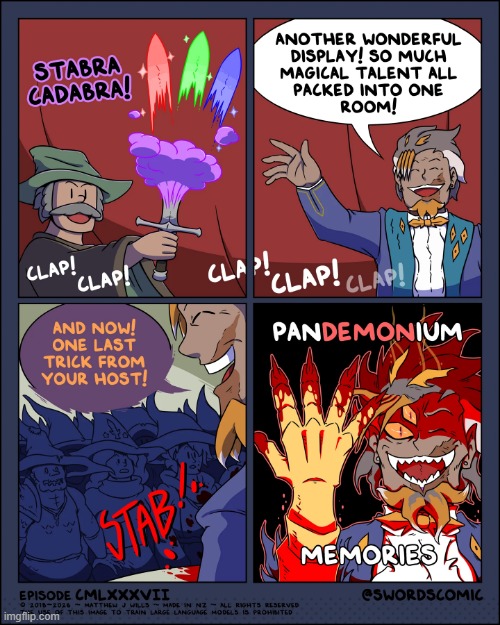 Some more Swords episodes have dropped! | image tagged in swords,wizards,monster,magician,absolute,fury | made w/ Imgflip meme maker