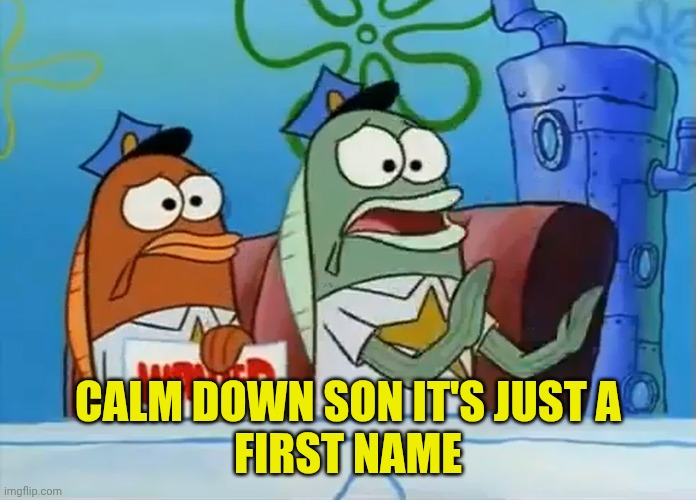 Calm down son | CALM DOWN SON IT'S JUST A
FIRST NAME | image tagged in calm down son | made w/ Imgflip meme maker