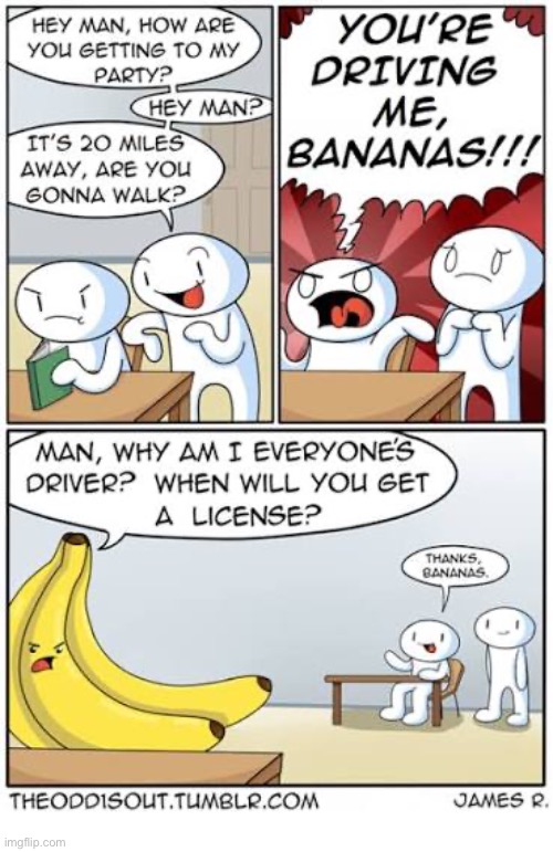 The Odd 1s Out | image tagged in comics,the odd 1s out,whos driving,bananas,aggravation,thanks | made w/ Imgflip meme maker