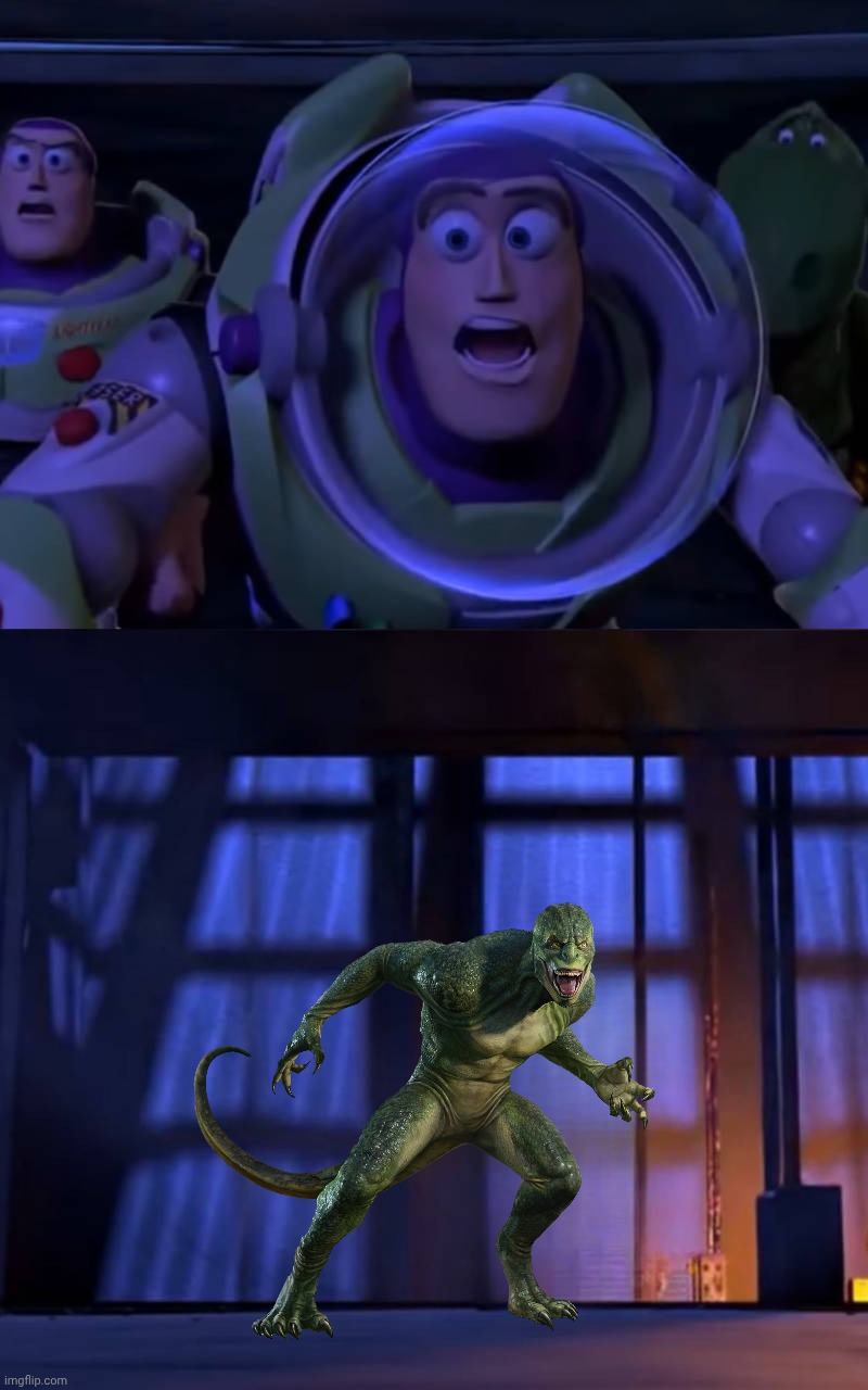 The Toy Story Gang meets lizard | image tagged in the toy story gang meets what character,deviantart,crossover,pixar,toy story,spiderman | made w/ Imgflip meme maker