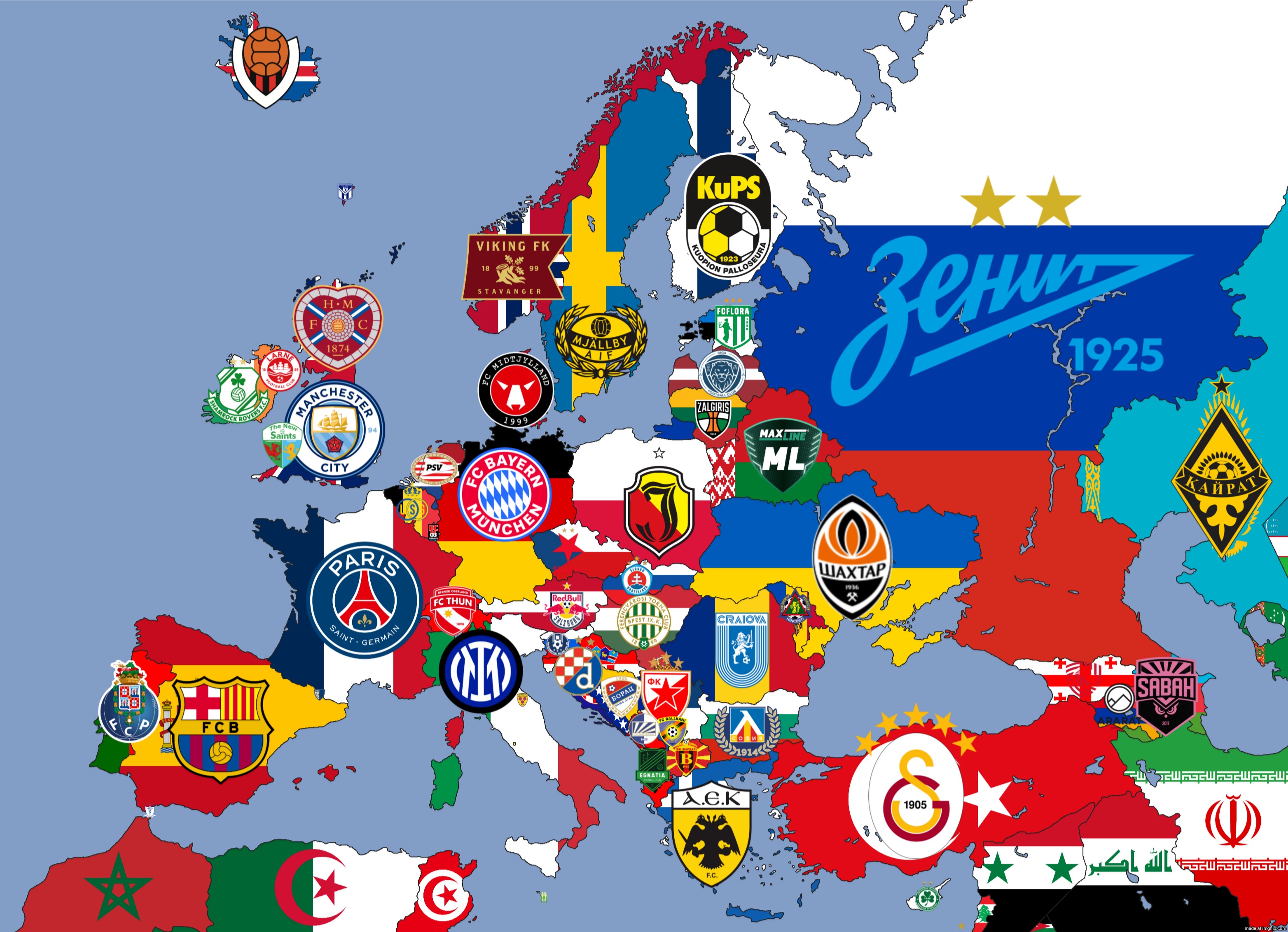 Europe Football Map as Domestic Leagues Champions 2025-2026 (my opinion) | image tagged in europe,soccer,football,barcelona,manchester city,bayern munich | made w/ Imgflip meme maker