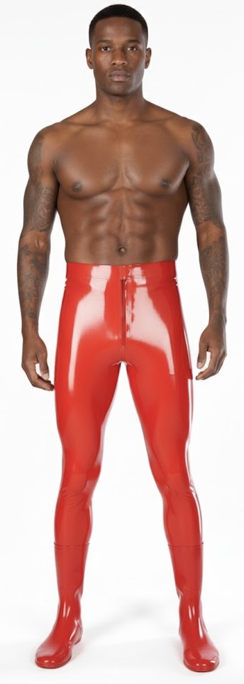 Black Man Wears Red Latex Pants and Boots Blank Meme Template
