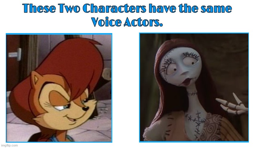 Kath Soucie | image tagged in same voice actor,kath soucie,nightmare before christmas,sonic the hedgehog,sally ragdoll,1990s | made w/ Imgflip meme maker