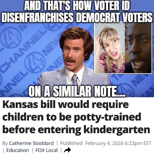 AND THAT'S HOW VOTER ID DISENFRANCHISES DEMOCRAT VOTERS; ON A SIMILAR NOTE... | image tagged in anchorman news,funny,politics,voter fraud,disappointed black guy | made w/ Imgflip meme maker