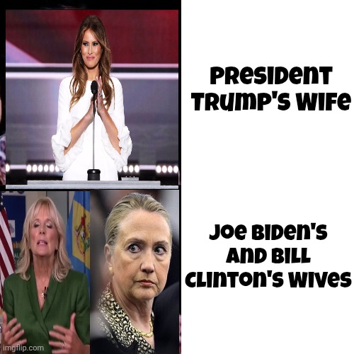 Think about it | President Trump's Wife; Joe Biden's and Bill Clinton's Wives | image tagged in wife,good  bad and ugly,wandering husbands,roll safe think about it | made w/ Imgflip meme maker