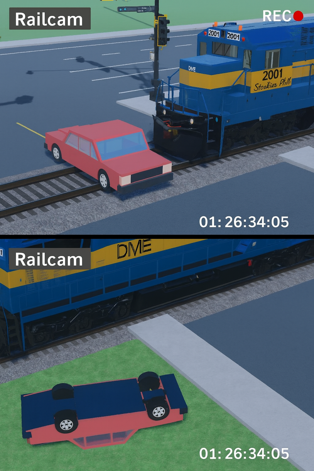 DM&E 2001 hitting sedan in Robloxia Blank Meme Template