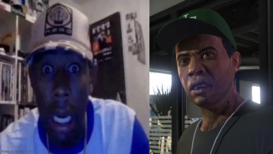 Just realised Lamar David looks like Tyler the creator | image tagged in tyler the creator,gta lamar davis | made w/ Imgflip meme maker
