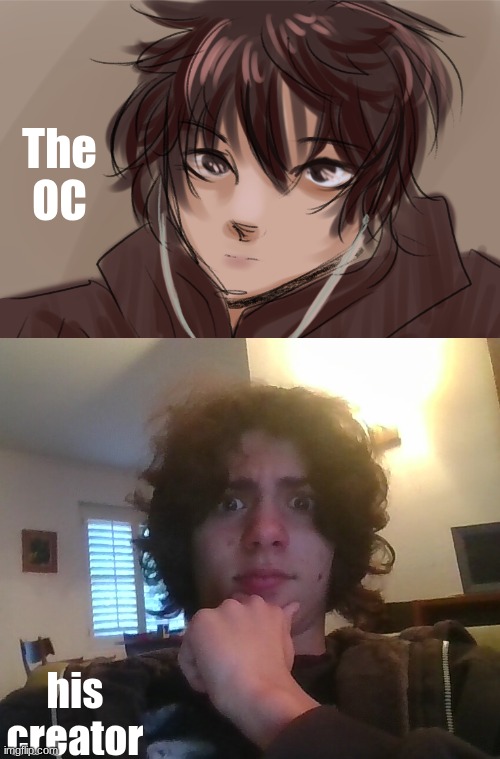 We do NOT look alike | The OC; his creator | image tagged in anormal_leaf questions you | made w/ Imgflip meme maker