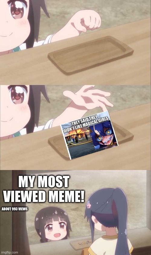 From my profile’s infancy | MY MOST VIEWED MEME! ABOUT 993 VIEWS | image tagged in anime girl buying | made w/ Imgflip meme maker