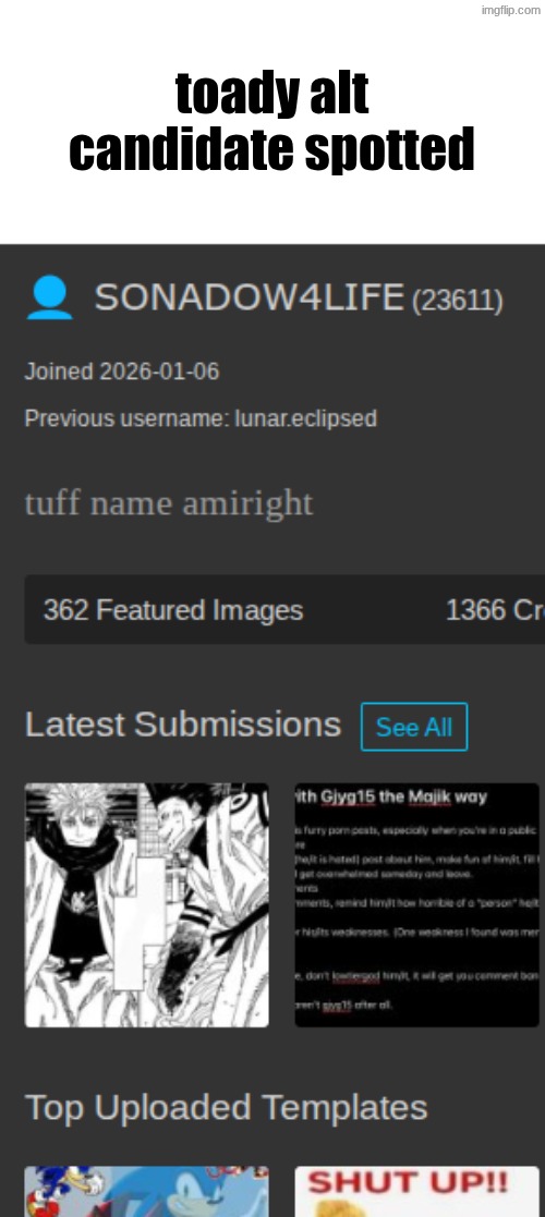 toady alt candidate spotted | made w/ Imgflip meme maker