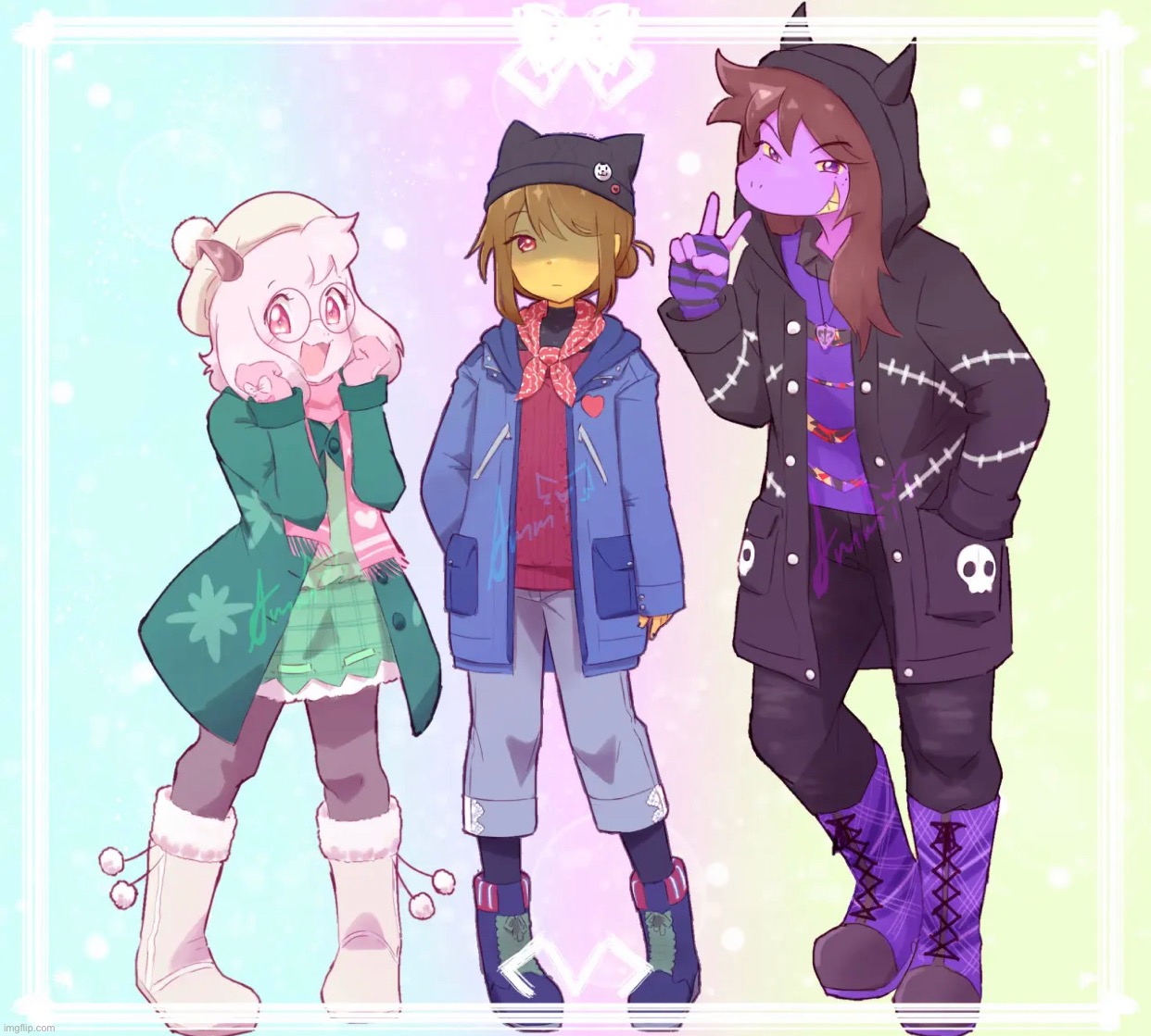 Found this on YouTube, I love this artstyle | image tagged in fanart,deltarune,fun gang,kris,susie,ralsei | made w/ Imgflip meme maker