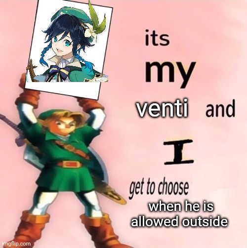 It's my ... and I get to choose the ... | venti; when he is allowed outside | image tagged in it's my and i get to choose the | made w/ Imgflip meme maker