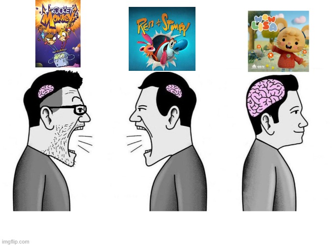 rocket monkeys no, ren stimpy but i love wow lisa | image tagged in small brain small brain big brain | made w/ Imgflip meme maker