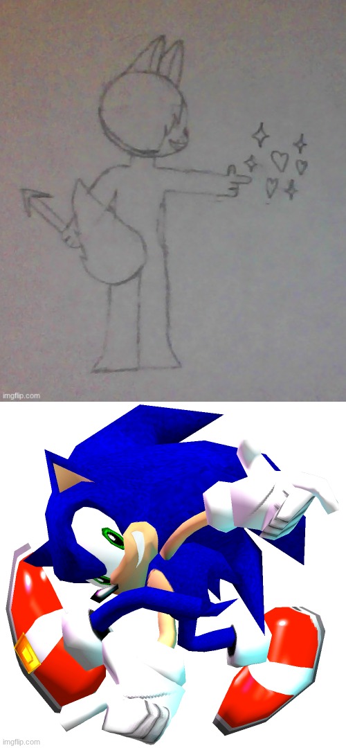 (the hair only goes over one eye btw) | image tagged in sonic adventure dreamcast pose | made w/ Imgflip meme maker