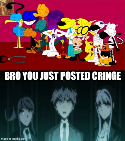 Silence! | BRO YOU JUST POSTED CRINGE | image tagged in 13 cartoonmania characters chuckle at what,silence crab | made w/ Imgflip meme maker