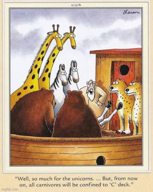 That’s a pity… | image tagged in the far side,comics,noah's ark,unicorns,keep them separated | made w/ Imgflip meme maker