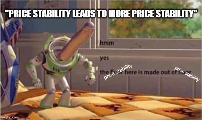 econs | "PRICE STABILITY LEADS TO MORE PRICE STABILITY"; price stability; price stability | image tagged in hmm yes the floor here is made out of floor,economics | made w/ Imgflip meme maker