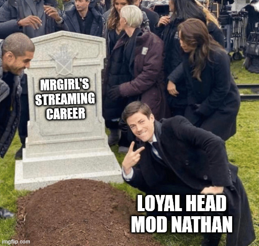 Grant Gustin over grave | MRGIRL'S STREAMING CAREER; LOYAL HEAD MOD NATHAN | image tagged in grant gustin over grave | made w/ Imgflip meme maker