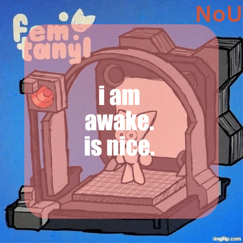 nou's femtanyl temp | i am awake. is nice. | image tagged in nou's femtanyl temp | made w/ Imgflip meme maker