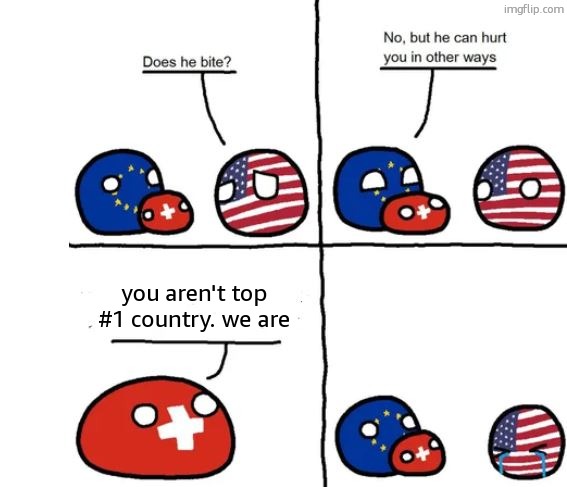 get ts to top page | you aren't top #1 country. we are | image tagged in country balls switzerland does he bite,switzerland,alps,usa,top 1,economics | made w/ Imgflip meme maker