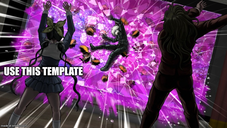 Gonta and Tenko throw K1-bo at glass | USE THIS TEMPLATE | image tagged in gonta and tenko throw k1-bo at glass | made w/ Imgflip meme maker